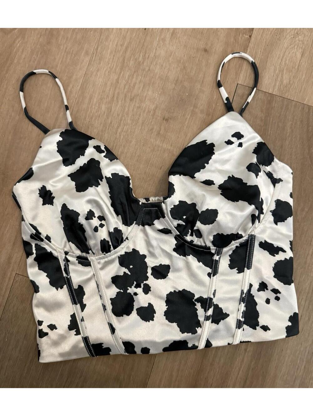 Thirty Thirty Top Women's Size Small Cow Print Satin Y2K Western Coquette